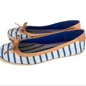 Splendid Ballet Flats Royal Blue Striped Textile  Espadrilles Tan Leather Sz 8